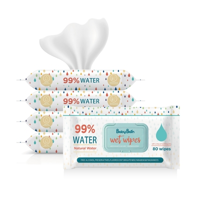 دستمال مرطوب مرطوب یکبار مصرف ملایم Eco Baby پاکسازی کیسه های 80PCS دستمال مرطوب GSM OEM